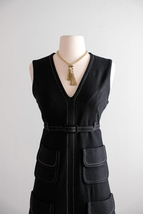 Vintage 1960’s Black Linen Mod Shift Dress by Howard Wolf / S
