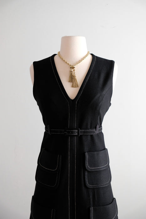 Vintage 1960’s Black Linen Mod Shift Dress by Howard Wolf / S