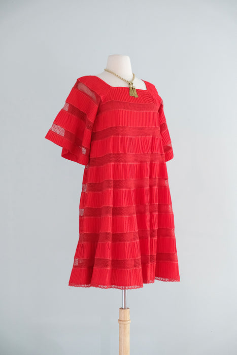 Vintage 1960's Red Hot Pintuck Tent Dress by Tachi Castillo / SM