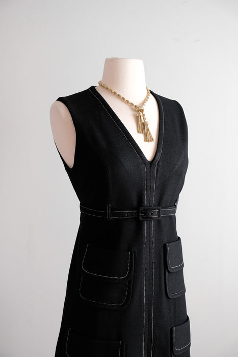 Vintage 1960’s Black Linen Mod Shift Dress by Howard Wolf / S