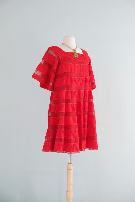 Vintage 1960's Red Hot Pintuck Tent Dress by Tachi Castillo / SM