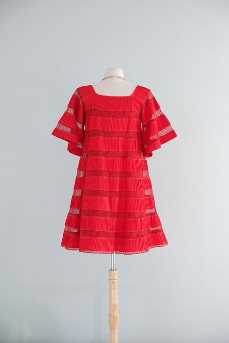 Vintage 1960's Red Hot Pintuck Tent Dress by Tachi Castillo / SM