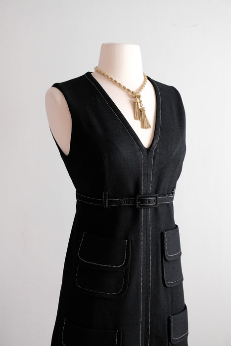 Vintage 1960’s Black Linen Mod Shift Dress by Howard Wolf / S