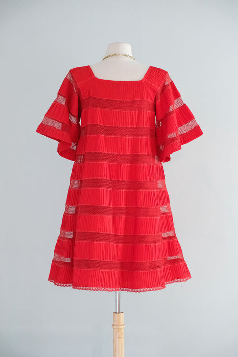 Vintage 1960's Red Hot Pintuck Tent Dress by Tachi Castillo / SM
