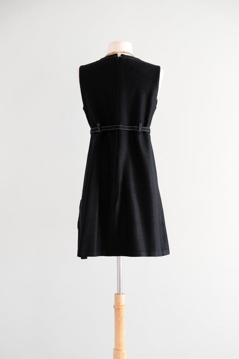Vintage 1960’s Black Linen Mod Shift Dress by Howard Wolf / S