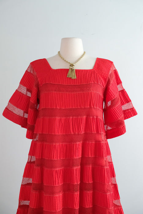 Vintage 1960's Red Hot Pintuck Tent Dress by Tachi Castillo / SM