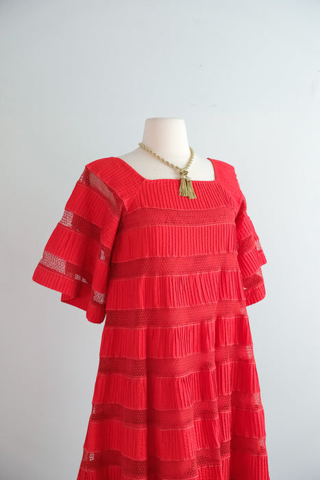 Vintage 1960's Red Hot Pintuck Tent Dress by Tachi Castillo / SM