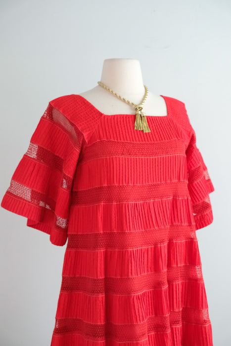 Vintage 1960's Red Hot Pintuck Tent Dress by Tachi Castillo / SM