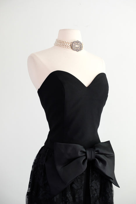 Vintage 1980's Strapless Lace Cocktail Dress by AJ Bari / SM