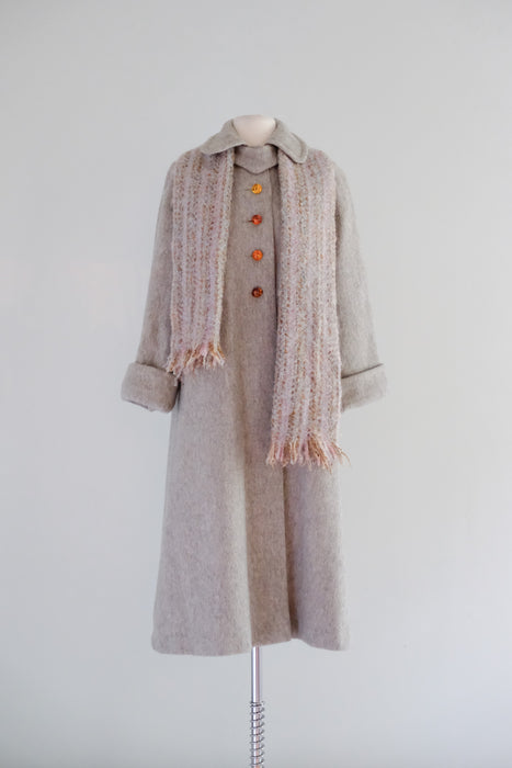 Elegant 1950's Grey Wool Swing Coat / Sz M