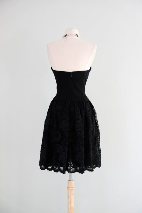 Vintage 1980's Strapless Lace Cocktail Dress by AJ Bari / SM