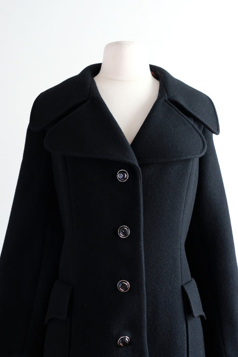 Chic 1960's Black Wool Overcoat Coat / Sz M