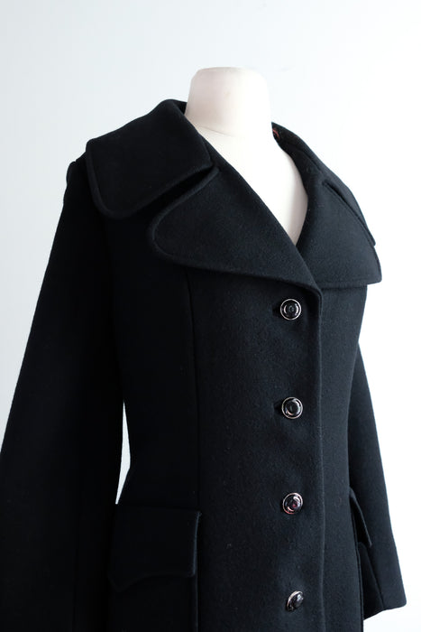 Chic 1960's Black Wool Overcoat Coat / Sz M