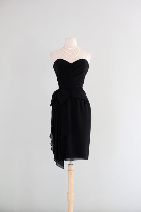 Vintage 1980's Strapless Black Cocktail Dress by AJ Bari / SM