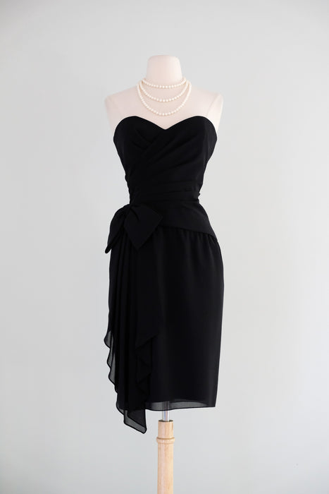 Vintage 1980's Strapless Black Cocktail Dress by AJ Bari / SM