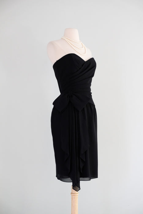 Vintage 1980's Strapless Black Cocktail Dress by AJ Bari / SM