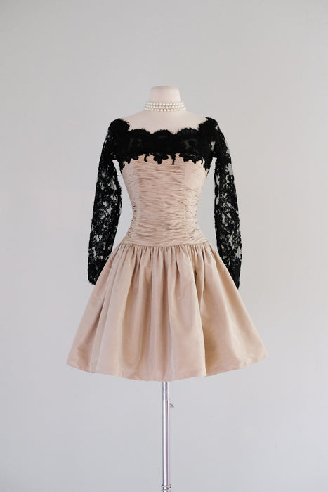 Delightful 1980's Latte & Lace Couture Cocktail Dress/ Sz S