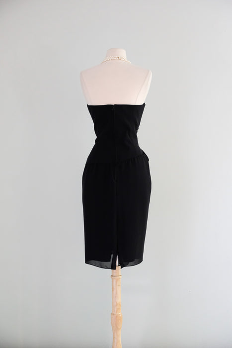 Vintage 1980's Strapless Black Cocktail Dress by AJ Bari / SM
