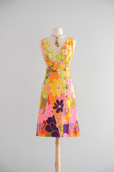 Vintage 1960's Flower Power NEON Hawaiian Dress by Tori Richards / SM