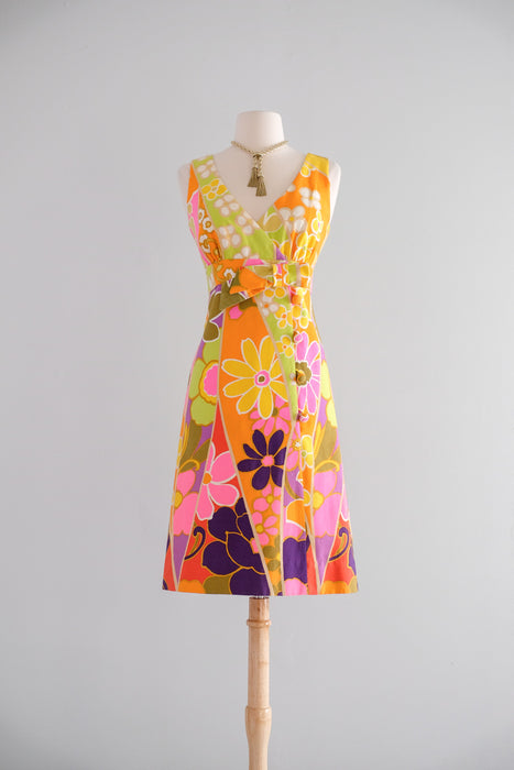 Vintage 1960's Flower Power NEON Hawaiian Dress by Tori Richards / SM