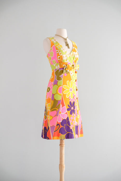 Vintage 1960's Flower Power NEON Hawaiian Dress by Tori Richards / SM