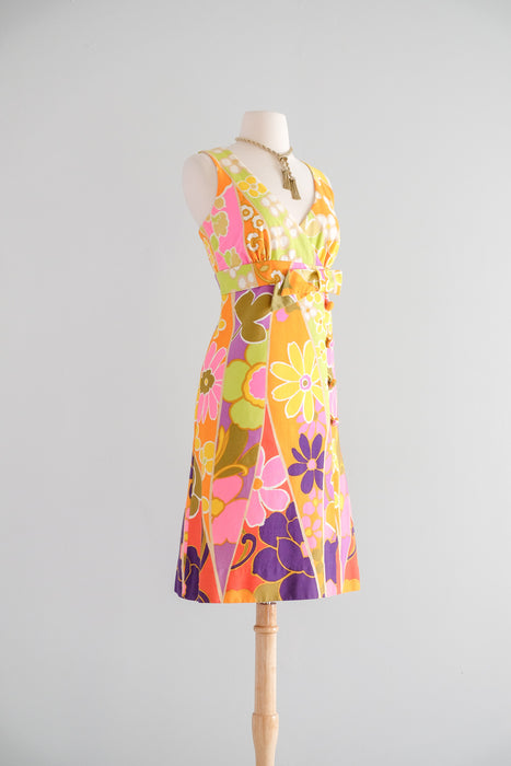 Vintage 1960's Flower Power NEON Hawaiian Dress by Tori Richards / SM