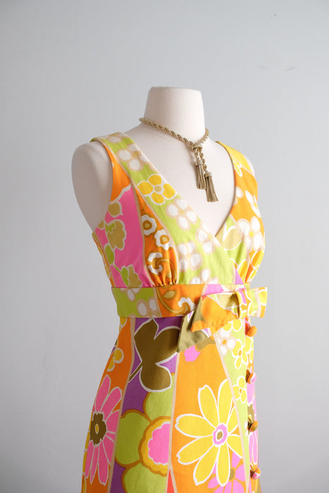 Vintage 1960's Flower Power NEON Hawaiian Dress by Tori Richards / SM