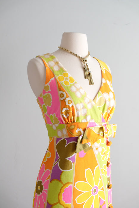 Vintage 1960's Flower Power NEON Hawaiian Dress by Tori Richards / SM