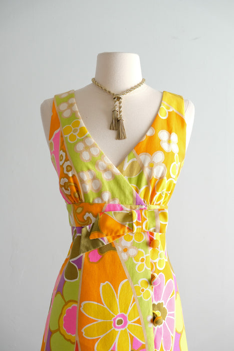 Vintage 1960's Flower Power NEON Hawaiian Dress by Tori Richards / SM