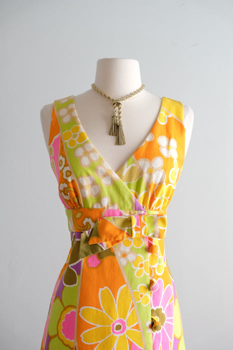 Vintage 1960's Flower Power NEON Hawaiian Dress by Tori Richards / SM