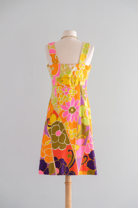 Vintage 1960's Flower Power NEON Hawaiian Dress by Tori Richards / SM