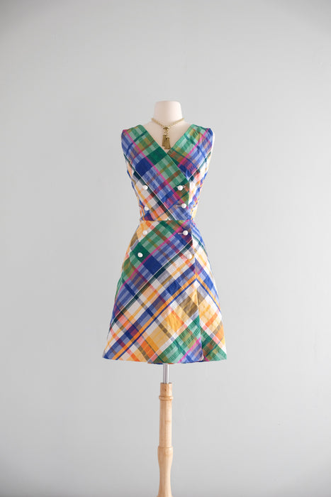 Vintage 1960's Rainbow 🌈  Plaid Seersucker Summer Dress by R&K Originals / SM