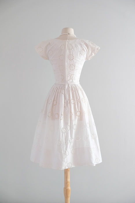 Vintage 1950's Summer White Eyelet Cotton Dress / XS