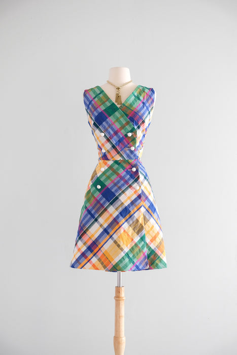 Vintage 1960's Rainbow 🌈  Plaid Seersucker Summer Dress by R&K Originals / SM