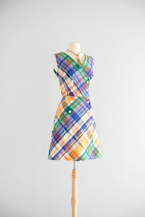 Vintage 1960's Rainbow 🌈  Plaid Seersucker Summer Dress by R&K Originals / SM