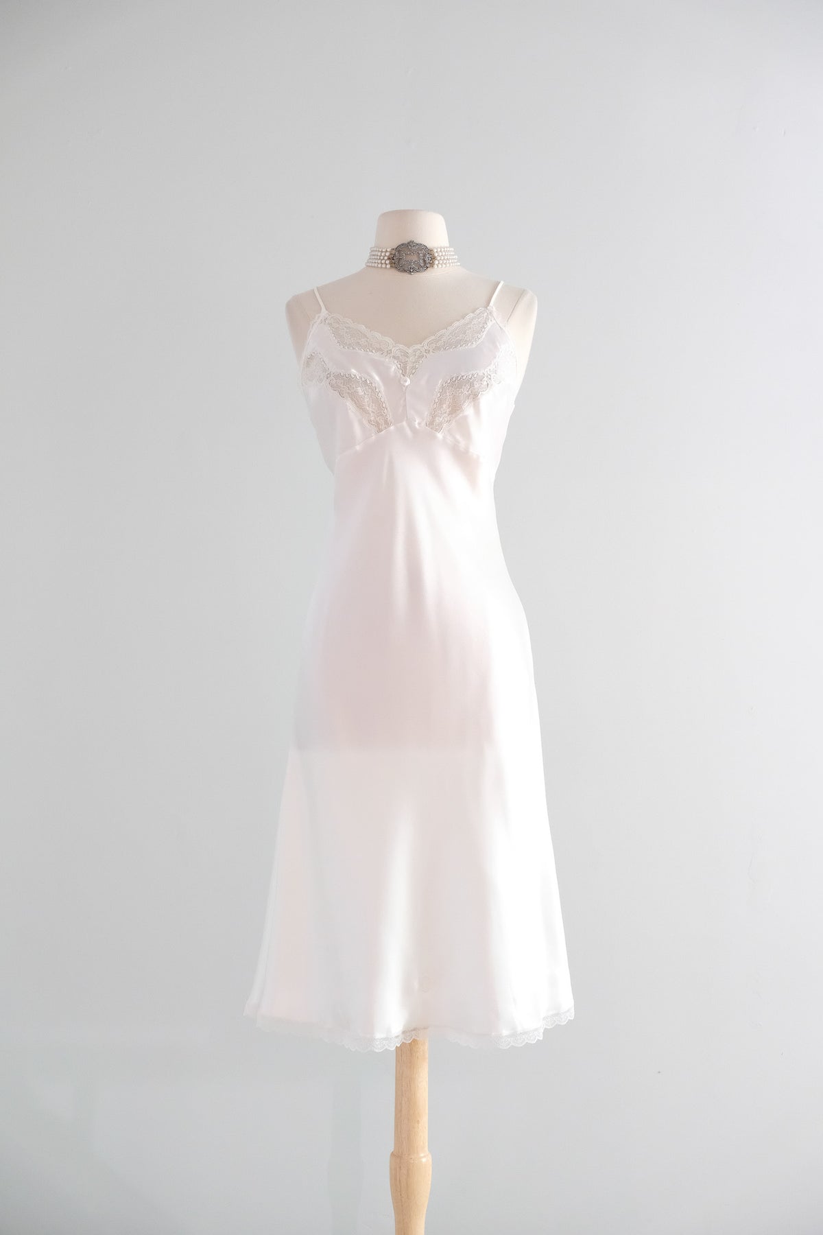 Vintage 1980's White Satin & Lace Slip by Christian Dior / M