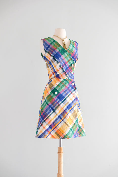 Vintage 1960's Rainbow 🌈  Plaid Seersucker Summer Dress by R&K Originals / SM