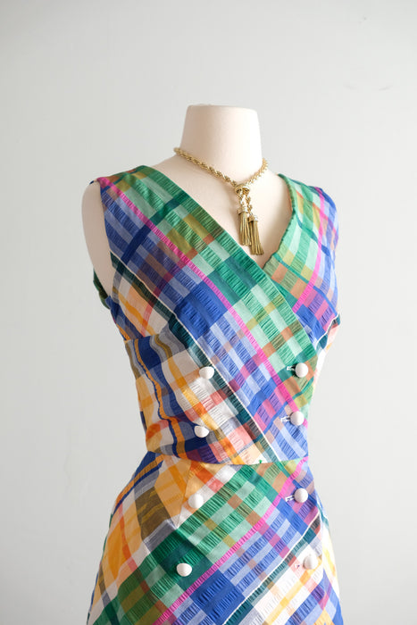Vintage 1960's Rainbow 🌈  Plaid Seersucker Summer Dress by R&K Originals / SM