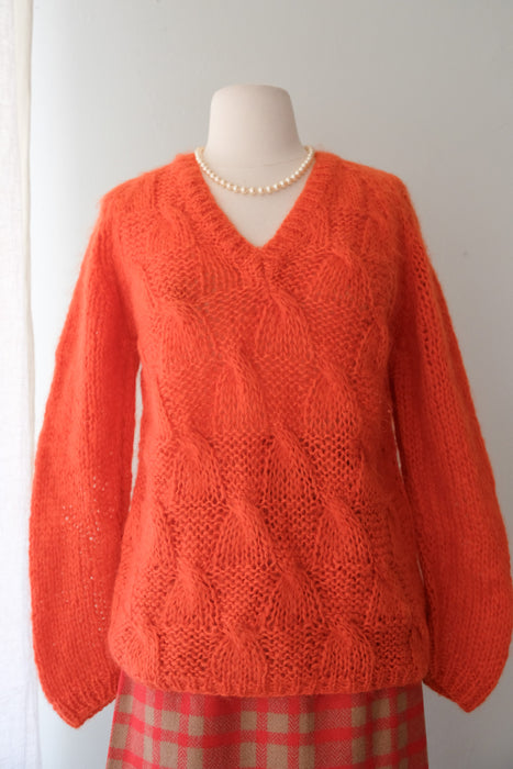 Outstanding 1960’s Blood Orange Made in Italy Mohair Sweater/ Sz S