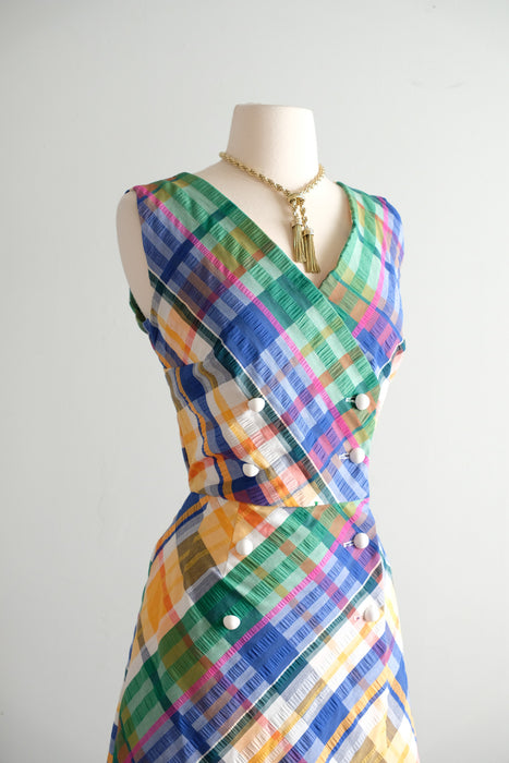 Vintage 1960's Rainbow 🌈  Plaid Seersucker Summer Dress by R&K Originals / SM