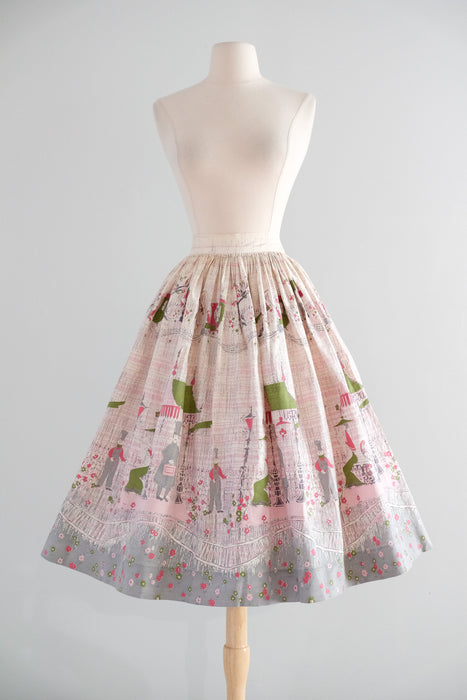 Vintage 1950's "New City Express" Novelty Print Skirt / XXS