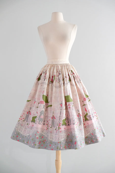 Vintage 1950's "New City Express" Novelty Print Skirt / XXS