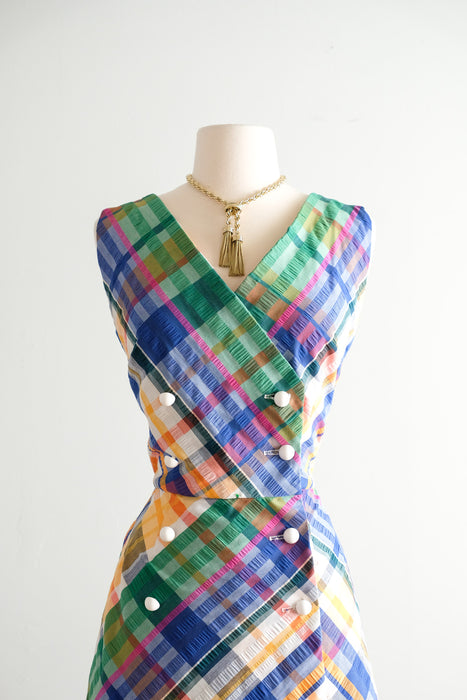 Vintage 1960's Rainbow 🌈  Plaid Seersucker Summer Dress by R&K Originals / SM