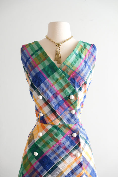 Vintage 1960's Rainbow 🌈  Plaid Seersucker Summer Dress by R&K Originals / SM