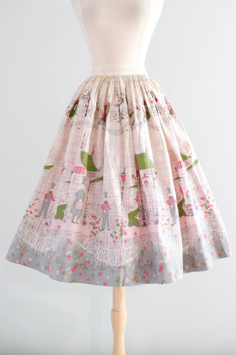 Vintage 1950's "New City Express" Novelty Print Skirt / XXS