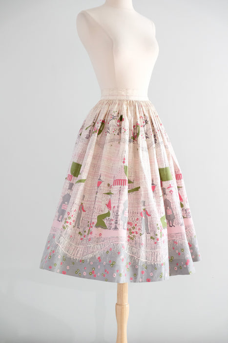 Vintage 1950's "New City Express" Novelty Print Skirt / XXS