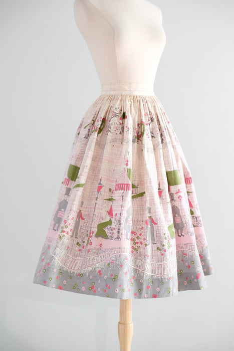 Vintage 1950's "New City Express" Novelty Print Skirt / XXS
