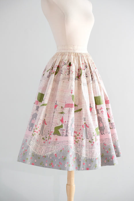 Vintage 1950's "New City Express" Novelty Print Skirt / XXS