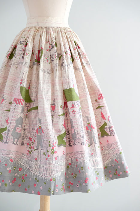Vintage 1950's "New City Express" Novelty Print Skirt / XXS