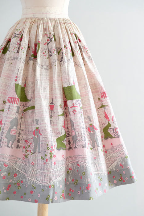 Vintage 1950's "New City Express" Novelty Print Skirt / XXS